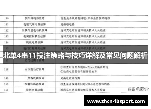 北单4串11投注策略与技巧详解及常见问题解析